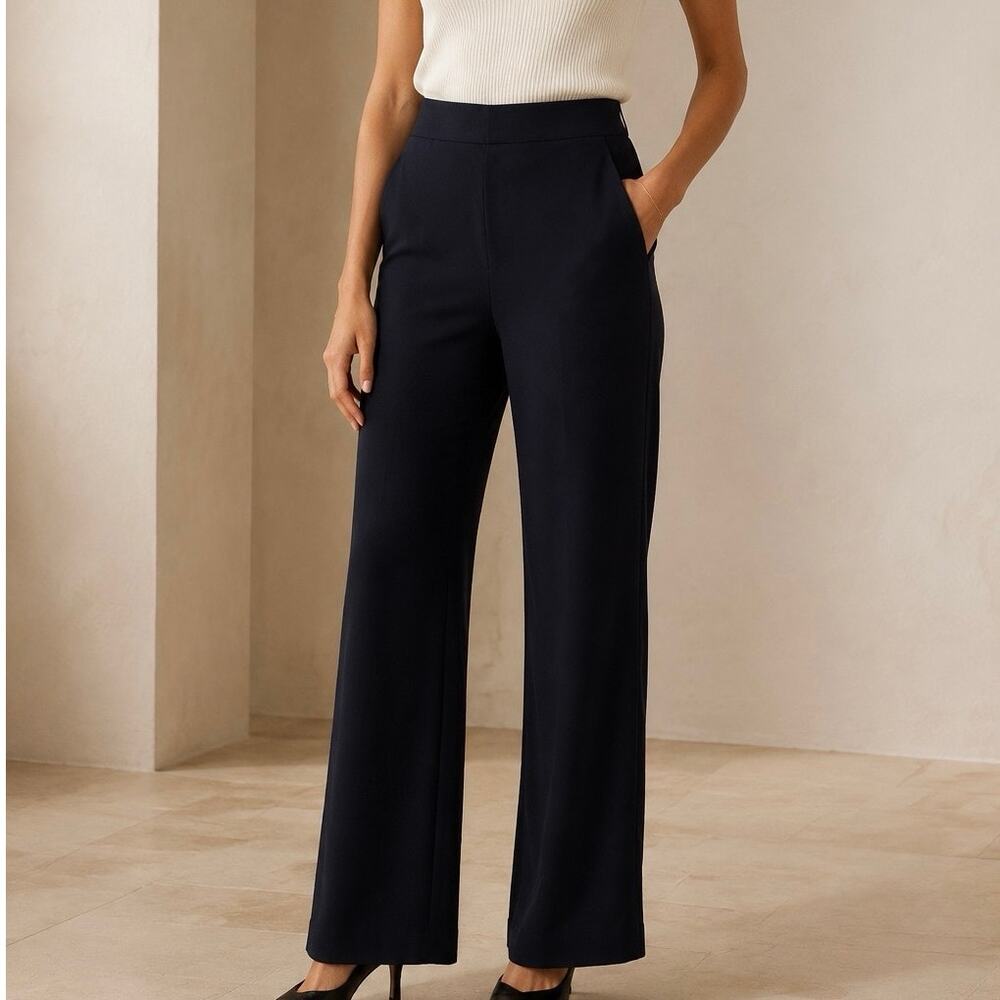 Club Monaco Chic Wool Blend Navy Wide Leg Full Length Trouser Pants Work Office